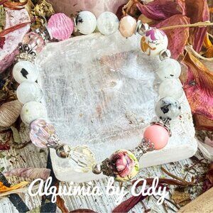 Moonstone chunky soft color statement bracelet + Flowy boho style